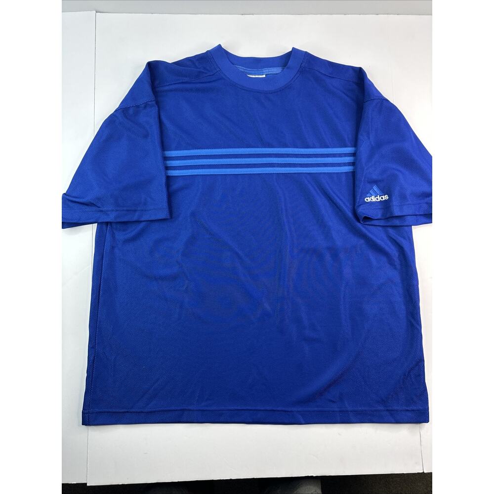 Adidas Mens Large Blue Short Sleeve Training Shirt Royal Vintage 1990S Flag Tag